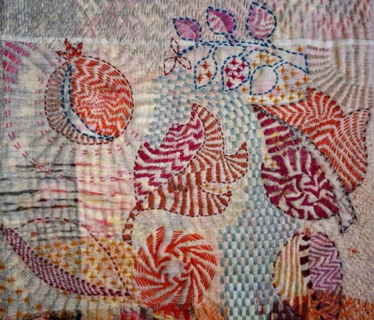 A kantha completed by Margot McIntyre in 2018.Â 