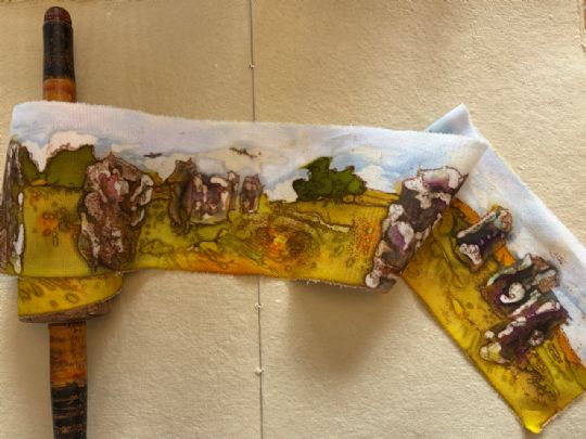 Photo 4 for Ancient stones and landscapes on fabric scroll/ book using Monoprint and batik