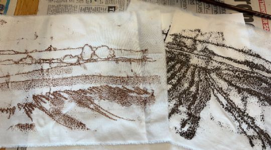 Photo 5 for Ancient stones and landscapes on fabric scroll/ book using Monoprint and batik